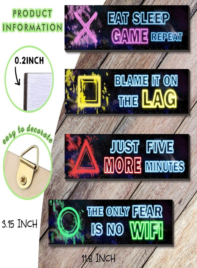 SHLINCO Wood Video Game Decor Set of 4 - Neon Gaming Theme, Gifts for Gamer Lover, Gamer Room Decor, Neon Gaming Wall Decor for Playroom and Game Room - Image 2